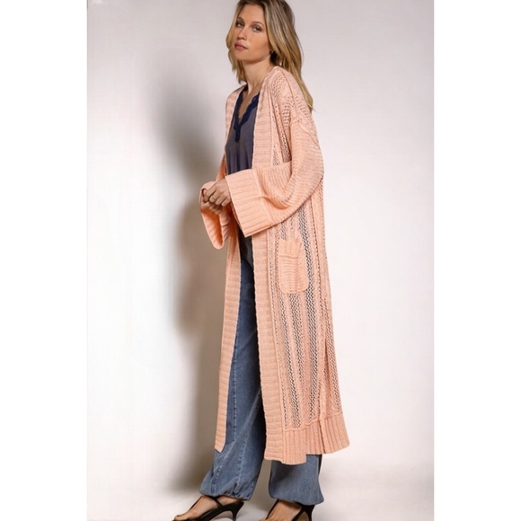 POL Himalayan Pink Mixed Weave Oversized Transitional Knit Long Cardigan - Picture 3 of 6